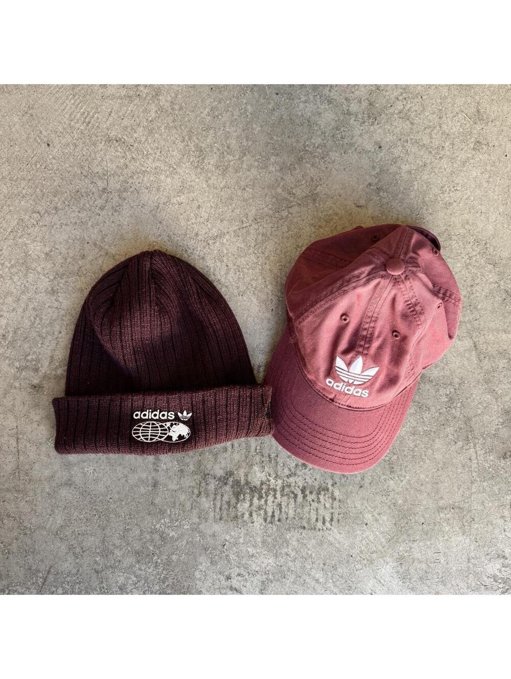 Adidas burgundy pink purple beanie and curved baseball hat bundle